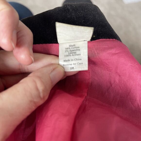 Garnet Hill Velvet Blazer Black Size 8 Stretch Holiday Event 3 Button Pockets - Picture 10 of 15